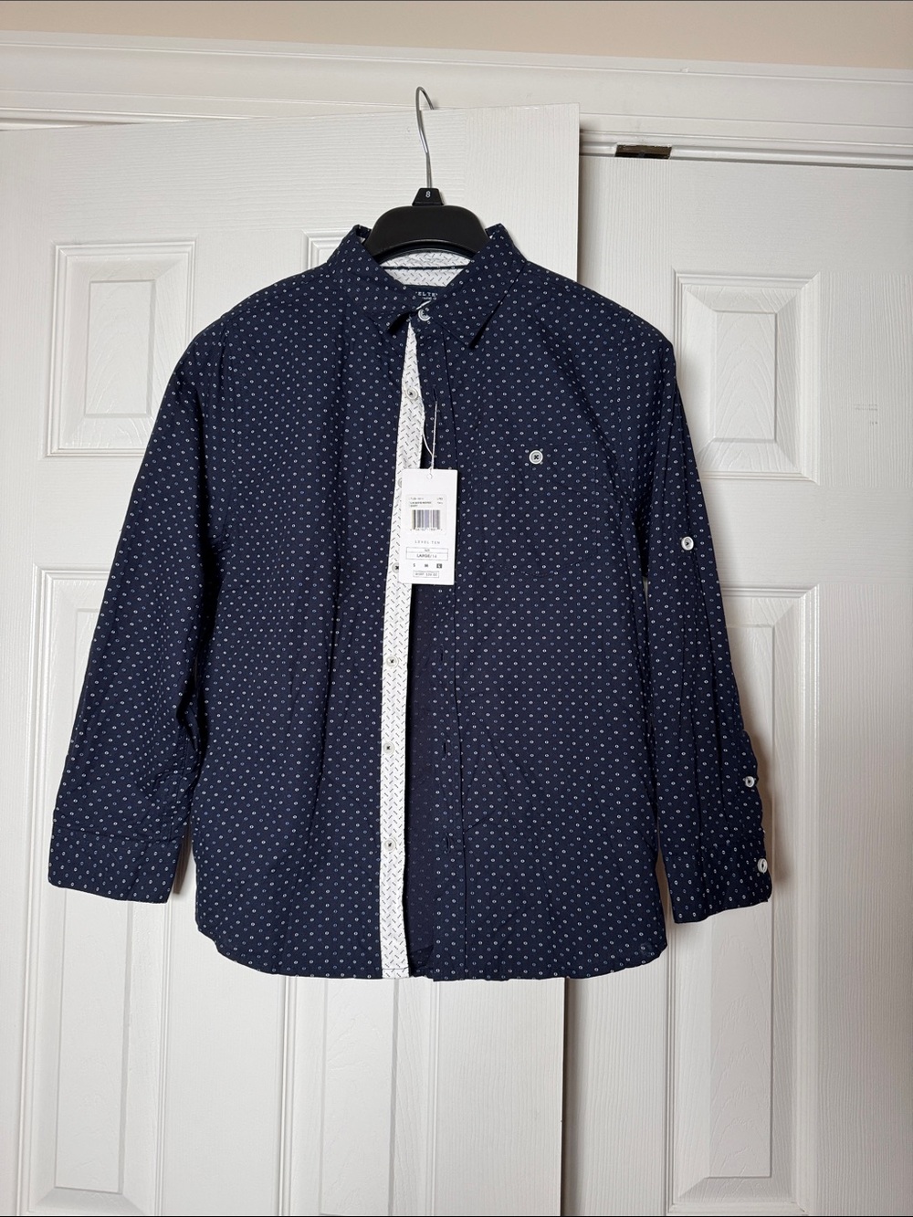 NWT Level ten long sleeve boys button up dress shirt navy size large